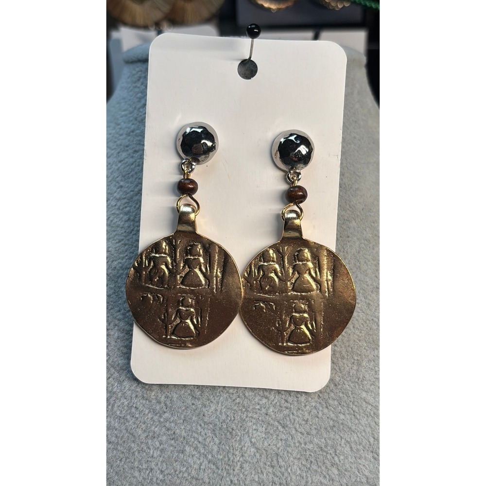 #30. Vintage-Style Gold Tone Medallion Dangle Earrings